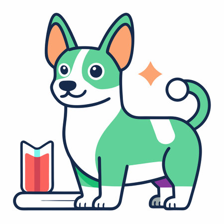 Dorgi dog learns kawaii. AI generated image. Clipart cartoon design iconのイラスト素材