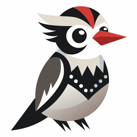 Downy Woodpecker bird walks kawaii. AI generated image. Clipart cartoon design iconのイラスト素材