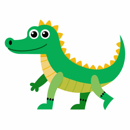 Dwarf Crocodile walks kawaii. AI generated image. Clipart cartoon design iconのイラスト素材