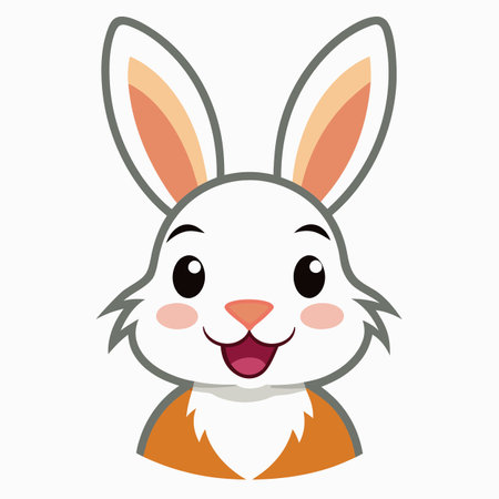 Eastern Cottontail rabbit smiles kawaii. AI generated image. Clipart cartoon design iconのイラスト素材