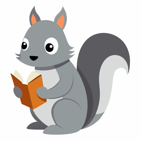 Eastern Gray Squirrel reading kawaii. AI generated image. Clipart cartoon design iconのイラスト素材