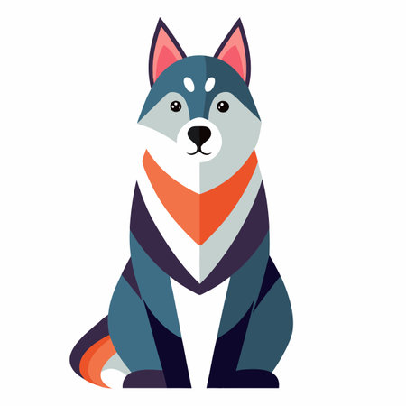 Eastern Wolf goes kawaii. AI generated image. Clipart cartoon design iconのイラスト素材