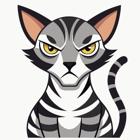 Egyptian Mau cat angry kawaii. AI generated image. Clipart cartoon design iconのイラスト素材