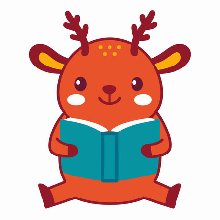 Elk reading kawaii. AI generated image. Clipart cartoon design iconのイラスト素材