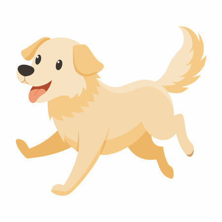 English Cream Retriever dog runs kawaii. AI generated image. Clipart cartoon design iconのイラスト素材