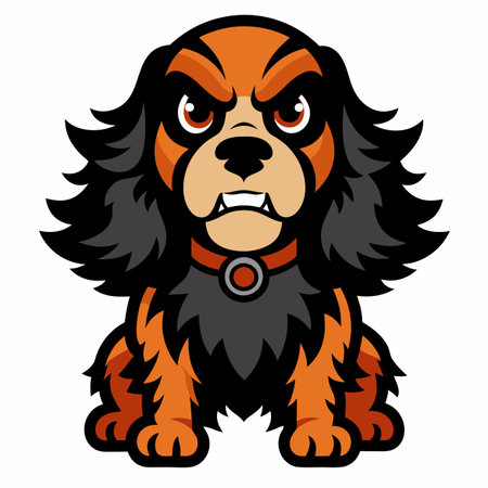 English Cocker Spaniel dog angry kawaii. AI generated image. Clipart cartoon design iconのイラスト素材