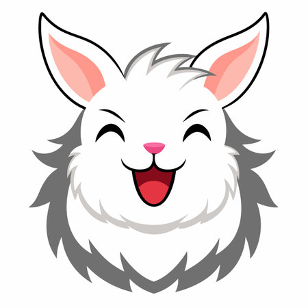 English Angora Rabbit laughs kawaii. AI generated image. Clipart cartoon design iconのイラスト素材