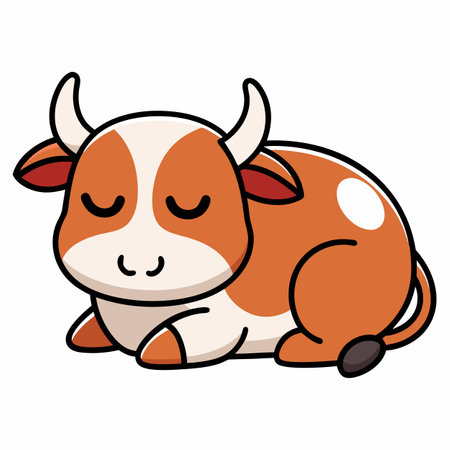 English Longhorn Cattle cow sleeps kawaii. AI generated image. Clipart cartoon design iconのイラスト素材