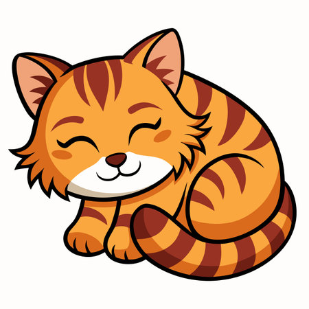 European Wildcat cat sleeps kawaii. AI generated image. Clipart cartoon design iconのイラスト素材
