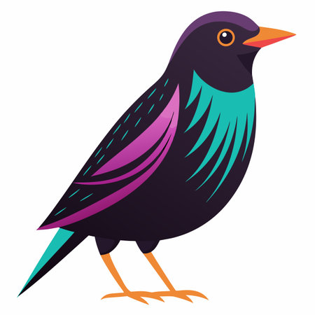 European Starling bird laughs kawaii. AI generated image. Clipart cartoon design iconのイラスト素材