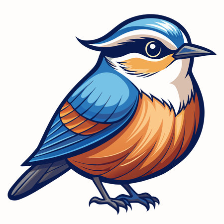 Eurasian Nuthatch bird play kawaii. AI generated image. Clipart cartoon design iconのイラスト素材