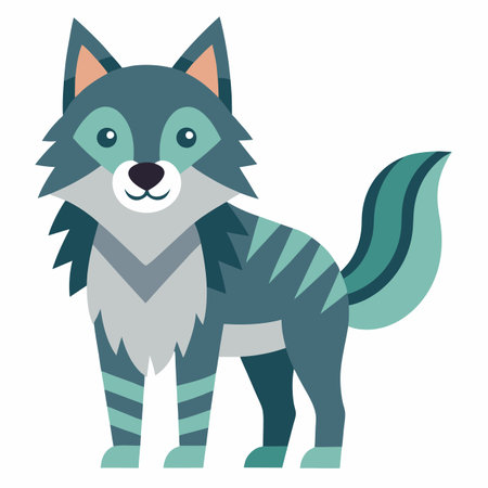 Eurasian Wolf play kawaii. AI generated image. Clipart cartoon design iconのイラスト素材