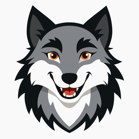 Eurasian Wolf smiles kawaii. AI generated image. Clipart cartoon design icon