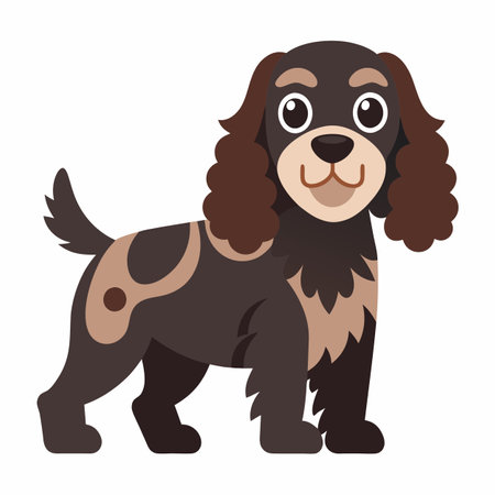 Field Spaniel dog stay kawaii. AI generated image. Clipart cartoon design iconのイラスト素材