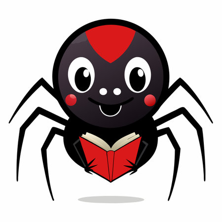 False Widow Spider reading kawaii. AI generated image. Clipart cartoon design iconのイラスト素材
