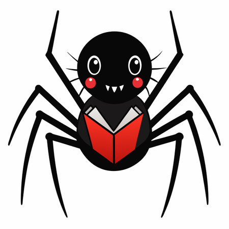 False Black Widow Spider reading kawaii. AI generated image. Clipart cartoon design iconのイラスト素材