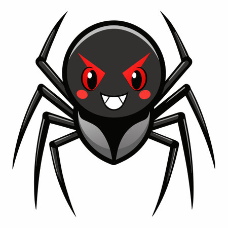 False Black Widow Spider laughs kawaii. AI generated image. Clipart cartoon design iconのイラスト素材