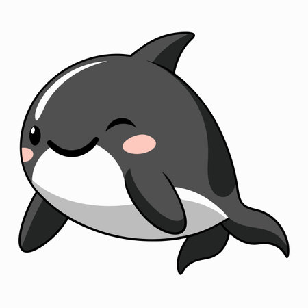False Killer Whale fish sleeps kawaii. AI generated image. Clipart cartoon design iconのイラスト素材