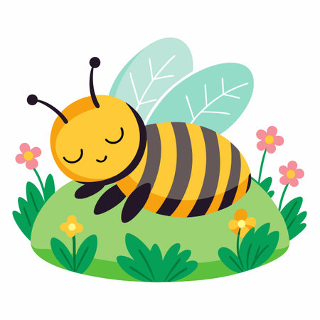 Field Cuckoo Bumblebee bee sleeps kawaii. AI generated image. Clipart cartoon design iconのイラスト素材