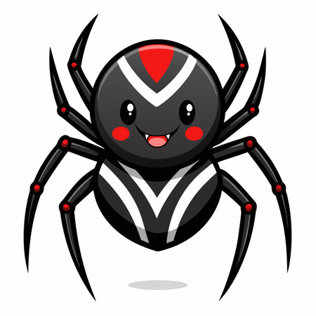False Black Widow Spider runs kawaii. AI generated image. Clipart cartoon design iconのイラスト素材