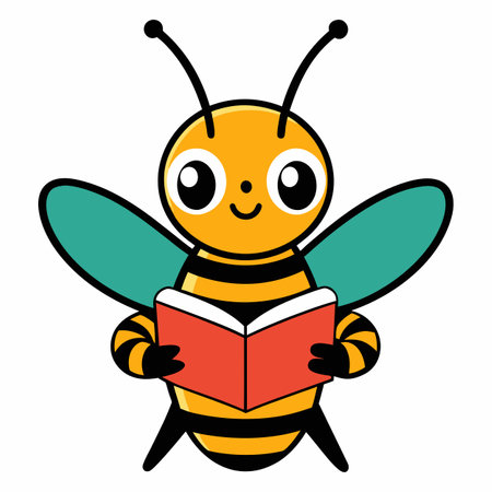 Field Cuckoo Bumblebee bee reading kawaii. AI generated image. Clipart cartoon design iconのイラスト素材