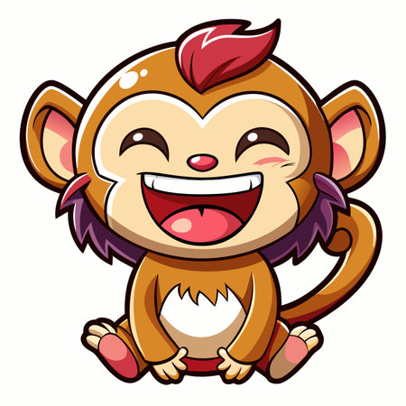 Finger Monkey laughs kawaii. AI generated image. Clipart cartoon design iconのイラスト素材