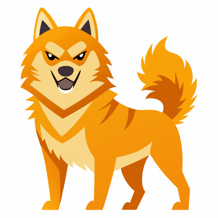 Finnish Spitz dog angry kawaii. AI generated image. Clipart cartoon design iconのイラスト素材