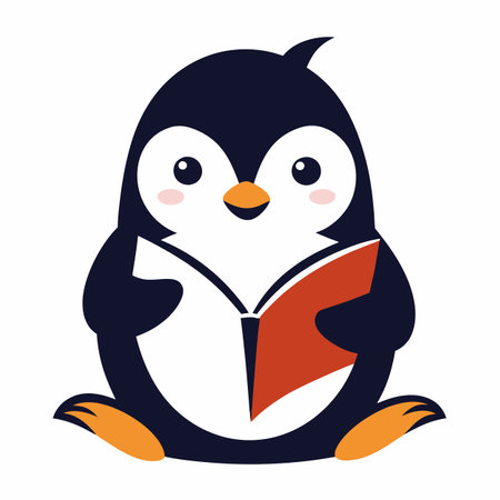Fiordland Crested Penguin reading kawaii. AI generated image. Clipart cartoon design iconのイラスト素材