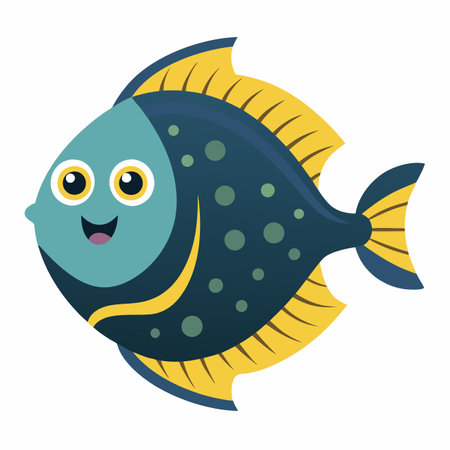 Flounder Fish goes kawaii. AI generated image. Clipart cartoon design icon