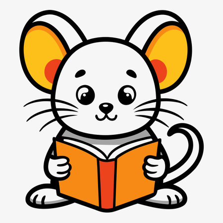 Florida Mouse reading kawaii. AI generated image. Clipart cartoon design iconのイラスト素材