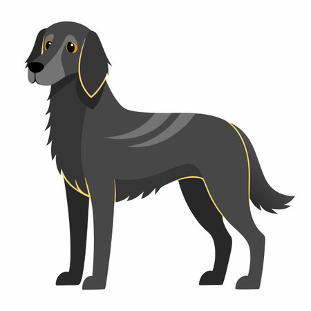 Flat Coat Retriever dog goes kawaii. AI generated image. Clipart cartoon design iconのイラスト素材
