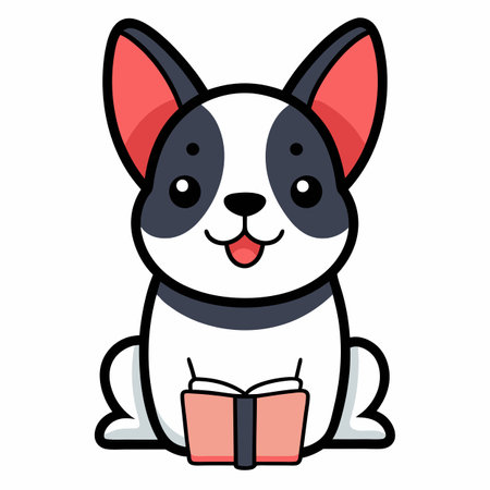 Friendly dog learns kawaii. AI generated image. Clipart cartoon design iconのイラスト素材