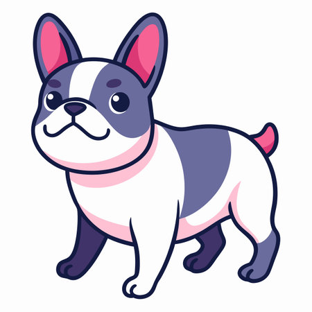 French Bulldog dog walks kawaii. AI generated image. Clipart cartoon design iconのイラスト素材
