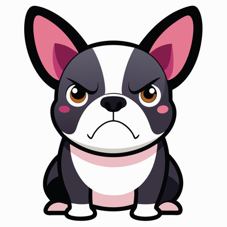 Frenchton dog angry kawaii. AI generated image. Clipart cartoon design iconのイラスト素材