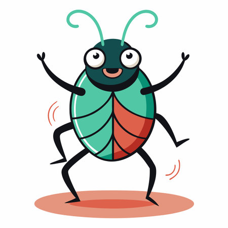 Furniture Beetle bug dancing kawaii. AI generated image. Clipart cartoon design iconのイラスト素材