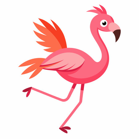 Galapagos Flamingo bird jumps kawaii. AI generated image. Clipart cartoon design iconのイラスト素材