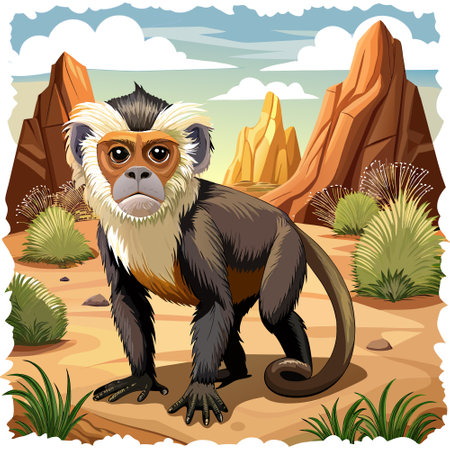 Capuchin Monkey belittled stay desert vector. AI generated image. Clipart cartoon design iconのイラスト素材