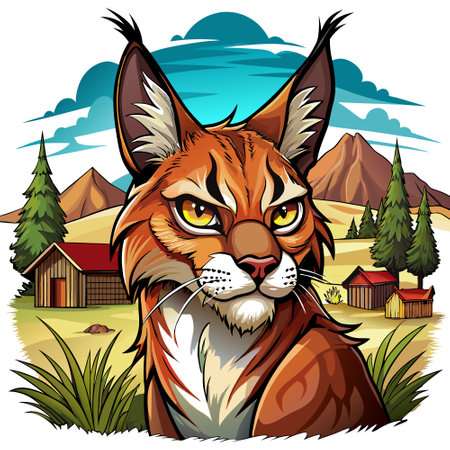 Caracal lynx disgusting looks farm vector. AI generated image. Clipart cartoon design iconのイラスト素材