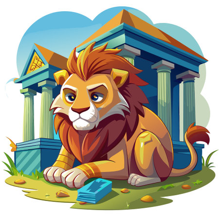 Cape Lion unhappy rests bank vector. AI generated image. Clipart cartoon design iconのイラスト素材
