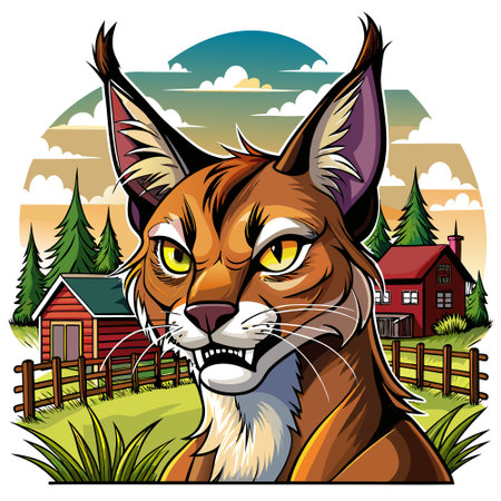 Caracal lynx devoted goes desert vector. AI generated image. Clipart cartoon design iconのイラスト素材