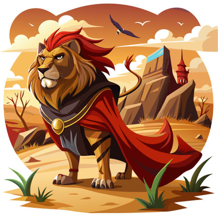 Cape Lion unworthy screams desert vector. AI generated image. Clipart cartoon design iconのイラスト素材