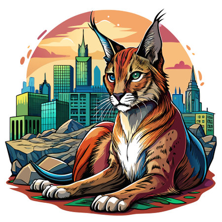 Caracal lynx disgraced lies garden vector. AI generated image. Clipart cartoon design iconのイラスト素材