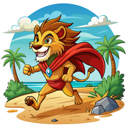Cape Lion unsuitable runs beach vector. AI generated image. Clipart cartoon design iconのイラスト素材