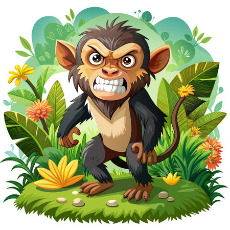 Capuchin Monkey blissful angry garden vector. AI generated image. Clipart cartoon design iconのイラスト素材