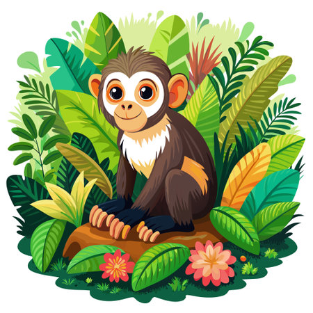 Capuchin Monkey charming lies jungle vector. AI generated image. Clipart cartoon design iconのイラスト素材