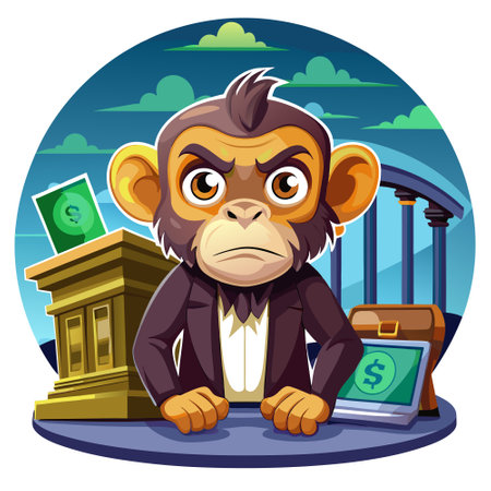 Capuchin Monkey anxious smiles bank vector. AI generated image. Clipart cartoon design iconのイラスト素材