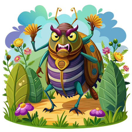 Carpet Beetle creative angry garden vector. AI generated image. Clipart cartoon design iconのイラスト素材
