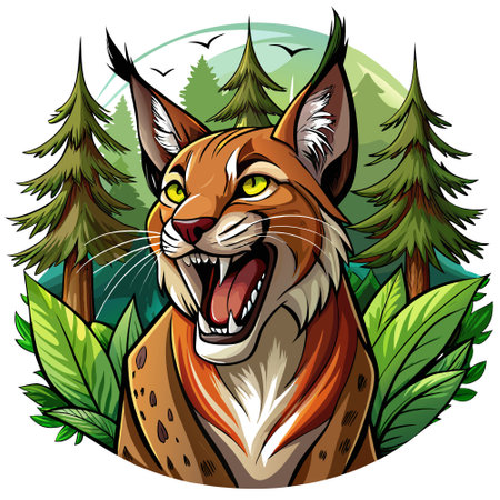 Caracal lynx disappointed laughs forest vector. AI generated image. Clipart cartoon design iconのイラスト素材