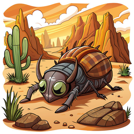 Carrion Beetle exhausted goes desert vector. AI generated image. Clipart cartoon design iconのイラスト素材