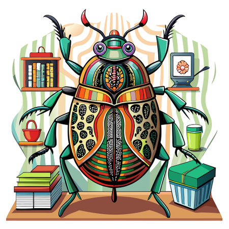 Carpet Beetle devotedly runs office vector. AI generated image. Clipart cartoon design iconのイラスト素材